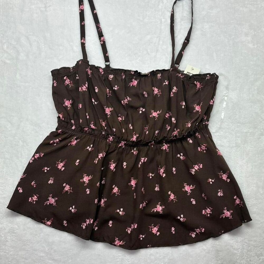 Women's Brown and Black Ruffle top